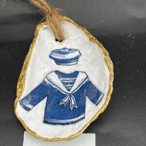 Decoupage Oyster Shell Ornament Decoupage Trinket Dish SAILOR SUIT